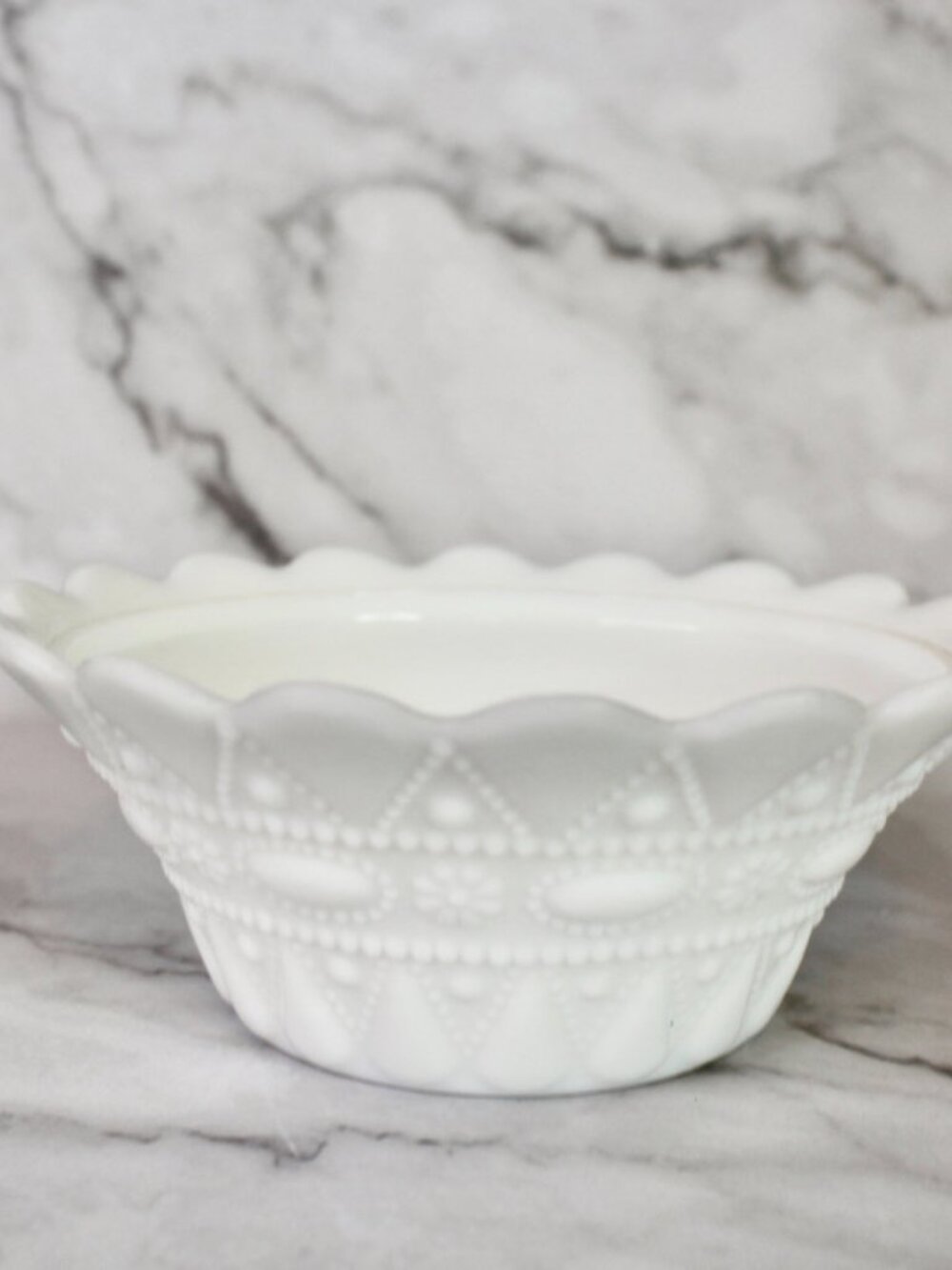 Vintage Kemple Milk Glass Lace and Dew Drop Patterned Bowl